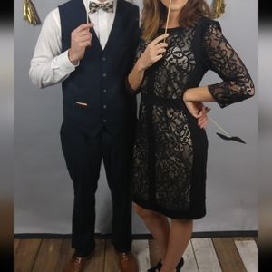 Gold and black lace cocktail party dress